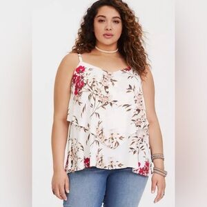 Torrid Sophie Textured Woven Double Layer Swing Cami White Floral Plus Size 1X